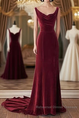 Wine Red Velvet Backless Straps Semi Formal Prom Dress, Wine Red Velvet Party Dress
