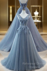 WomenS Tulle Evening Dresses Appliques Long Semi Formal Prom Dresses H3818