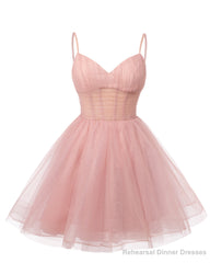 Womens V Neck Tulle Spaghetti Straps Sky Blue Homecoming Dresses with Corset Back Short Prom Gowns for Teens