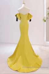 Yellow Mermaid Sweetheart Semi Formal Prom Dress, Off Shoulder Yellow Evening Dress