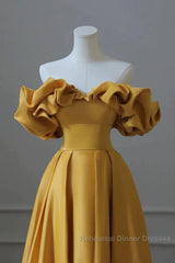 Yellow Off Shoulder Long Formal Evening Dresses Semi Formal Prom Dress