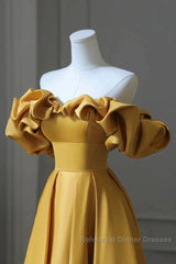 Yellow Off Shoulder Long Formal Evening Dresses Semi Formal Prom Dress