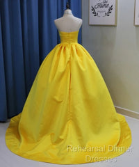 Yellow Satin Ball Gown Sweetheart Floor Length Semi Formal Prom Dress