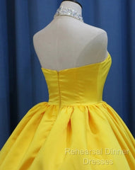 Yellow Satin Ball Gown Sweetheart Floor Length Semi Formal Prom Dress