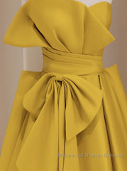 Yellow Satin Long Semi Formal Prom Dress, Yellow Evening Dress