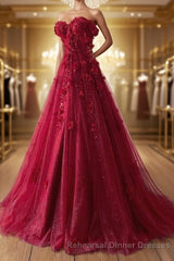 A-Line Semi Formal Prom Dresses Elegant Dress Semi Formal Prom Sweep / Brush Train Sleeveless Sweetheart Tulle with Pleats Sequin Appliques