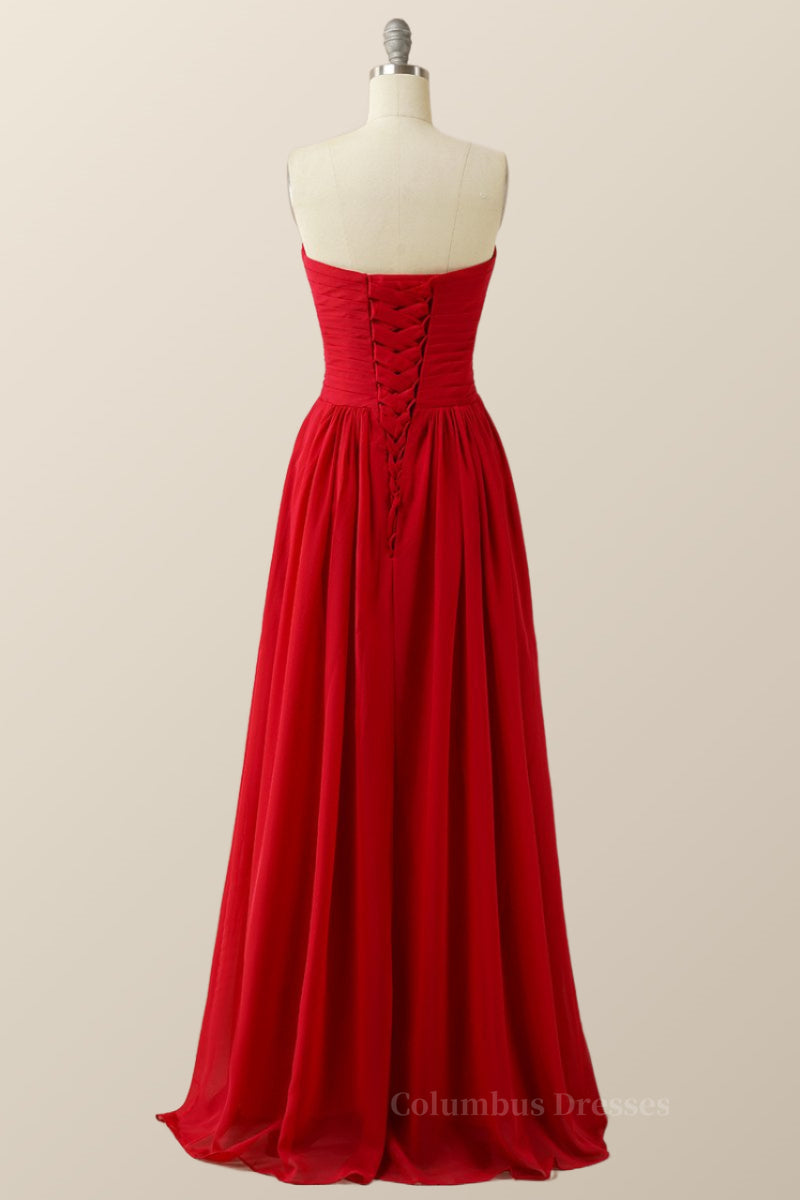 Prom Dressed Ball Gown, Burgundy Chiffon Sweetheart A-line Long Dress