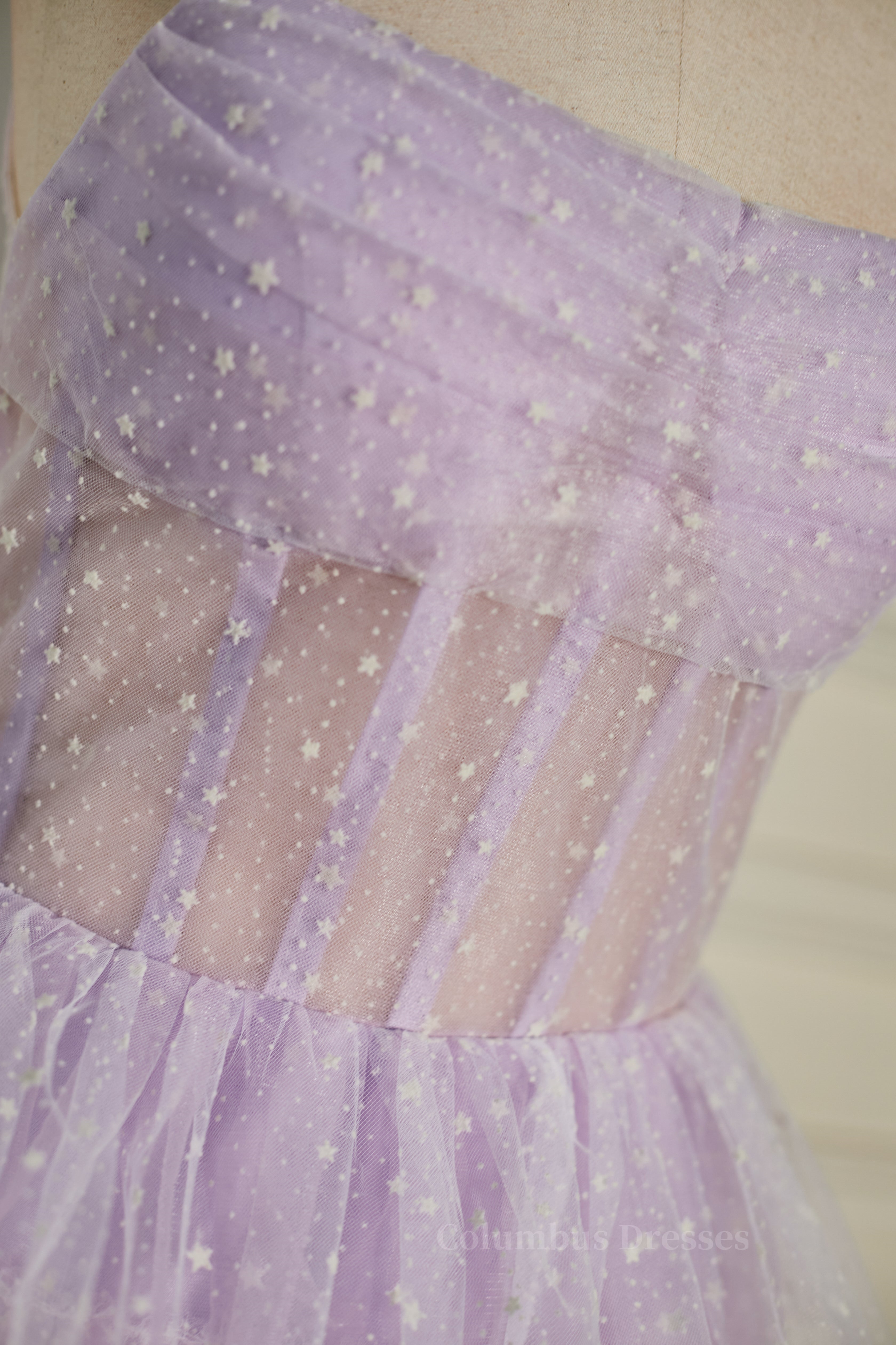 Party Dress Outfit, Lavender Strapless Dot Tulle Multi-Layers Homecoming Dress