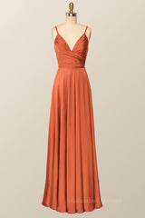 Party Dress Baby, Rust Color V Neck Long Party Dress