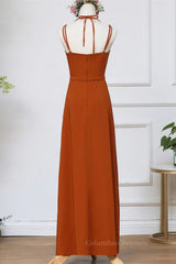 Prom Dresses Yellow, Rust Orange Wrap Bridesmaid Dress